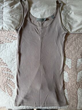 Vince Ribbed Tank Top in Taupe Gray